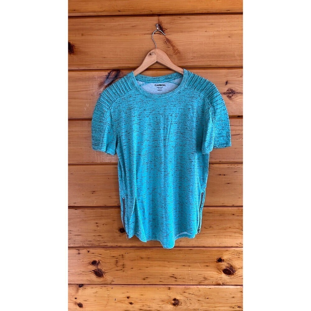 Carbon T-Shirt Men's Large Tee Short Sleeves Zip Sides Design Ribbed Shoulders